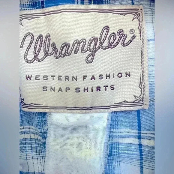 Vintage Wrangler Men’s Blue Plaid Pearl Snap Western Shirt Size Large - Picture 3 of 8